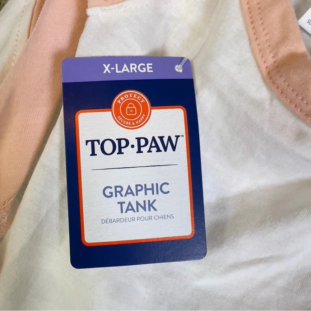 Top Paw Size X-Large Graphic Tank “Living My Best Life” White/Peach/Blac…